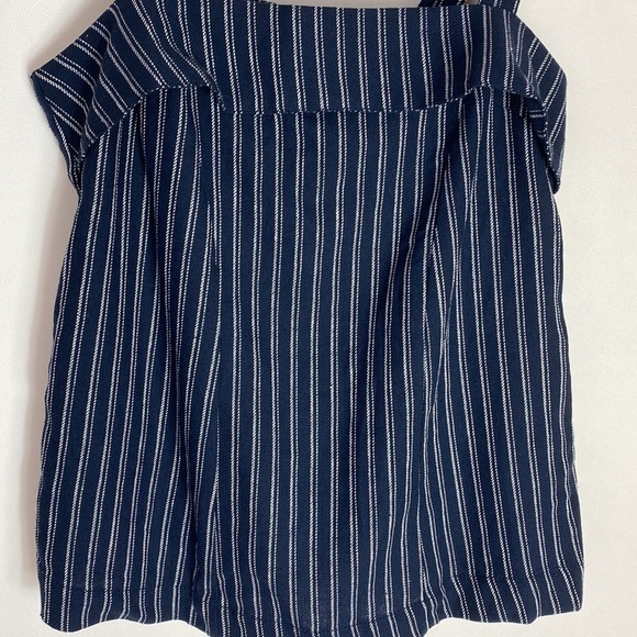J. Crew Point Sur Freddie navy blue pinstriped back bow linen blend top sz 0 NWT - Picture 4 of 8